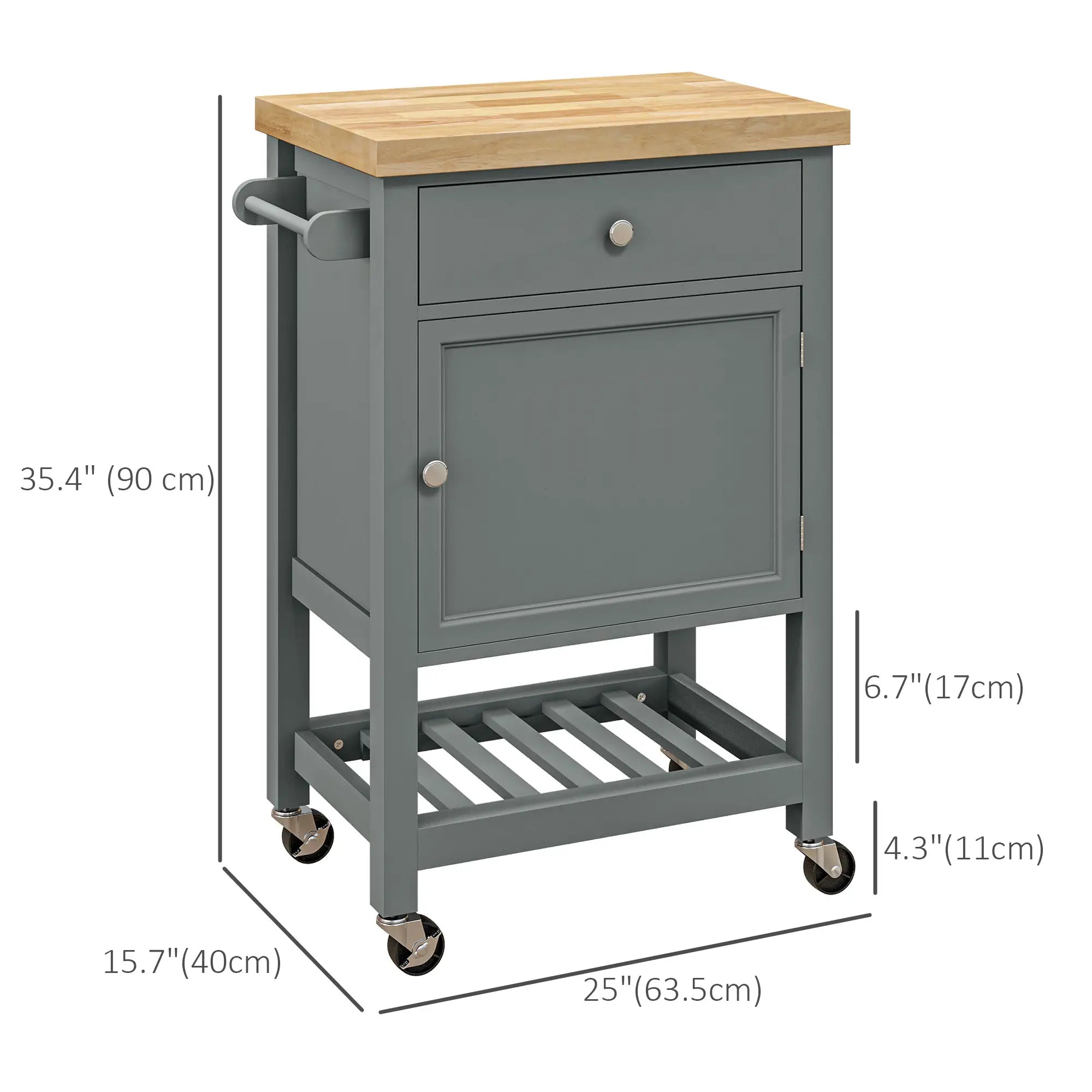 Kitchen Cart on Wheels, Wood Top, Towel Rack, Drawer, Shelf, Grey Kitchen Islands & Kitchen Carts at Gallery Canada
