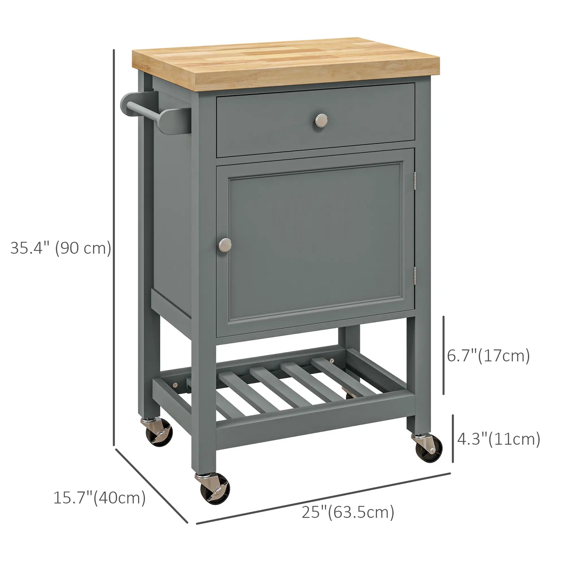 Kitchen Cart on Wheels, Wood Top, Towel Rack, Drawer, Shelf, Grey Kitchen Islands & Kitchen Carts at Gallery Canada