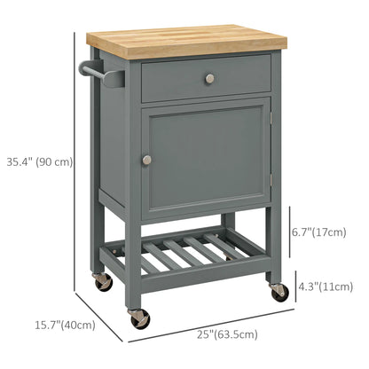 Kitchen Cart on Wheels, Wood Top, Towel Rack, Drawer, Shelf, Grey Kitchen Islands & Kitchen Carts at Gallery Canada