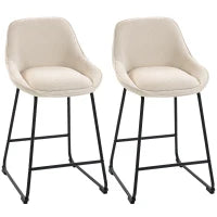 Chenille Bar Stools Set of 2, Cream White, Counter Height, Backrest