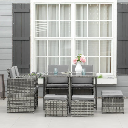 9-Piece Wicker Patio Dining Set, Removable Cushions, Glass Table, Grey Outdoor Dining Sets at Gallery Canada