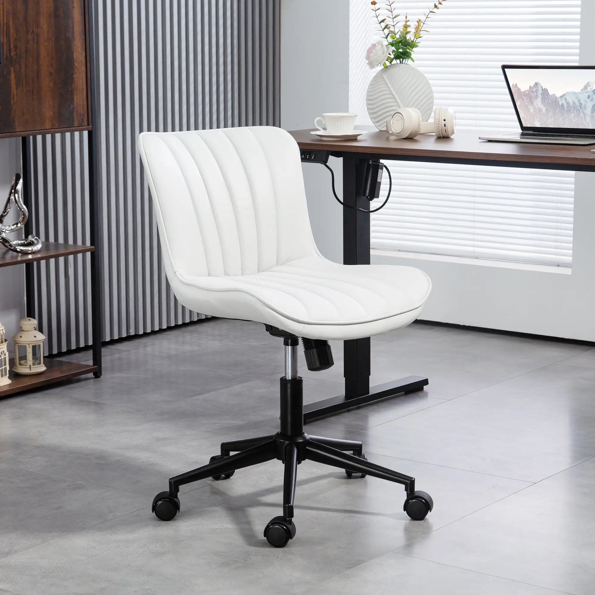 Armless Office Chair, 360° Swivel, Adjustable Height, Cream White Task Chairs at Gallery Canada