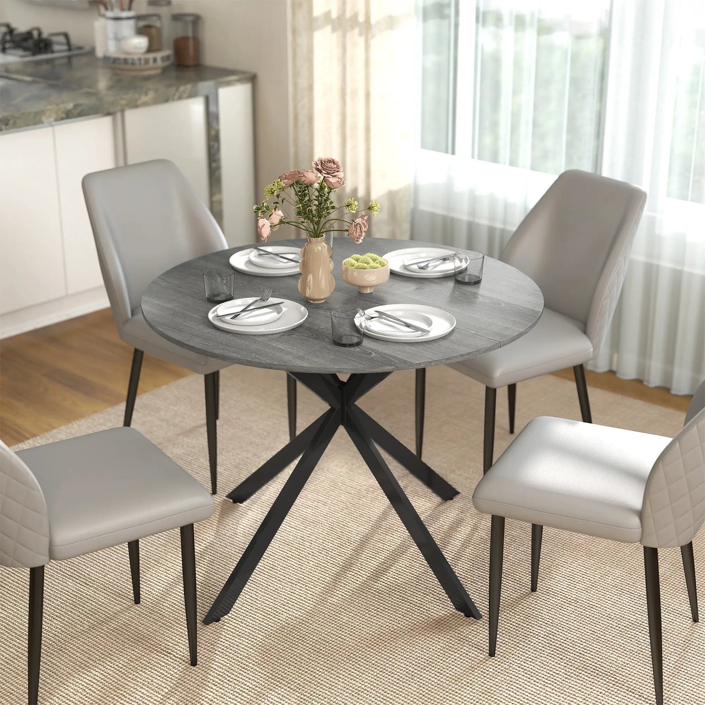 40" Round Kitchen Table For 4, Industrial Dining Table, Distressed, Grey Dining Tables at Gallery Canada