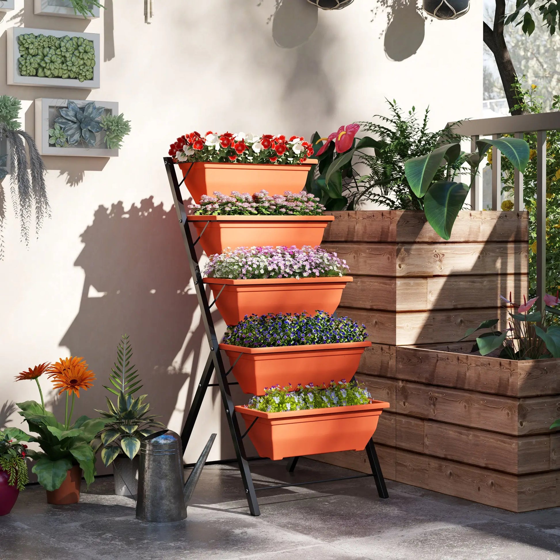 5-Tier Raised Garden Bed, Plant Stand, Flower Pots, Leaking Holes, Red Plant Stands at Gallery Canada