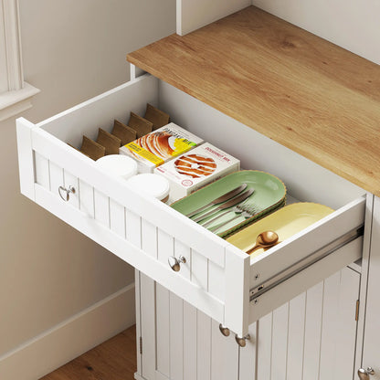 68 Inch Pantry Cabinet with Charging Station, Microwave Stand, 4 Door Racks, White Kitchen Pantry Cabinets at Gallery Canada