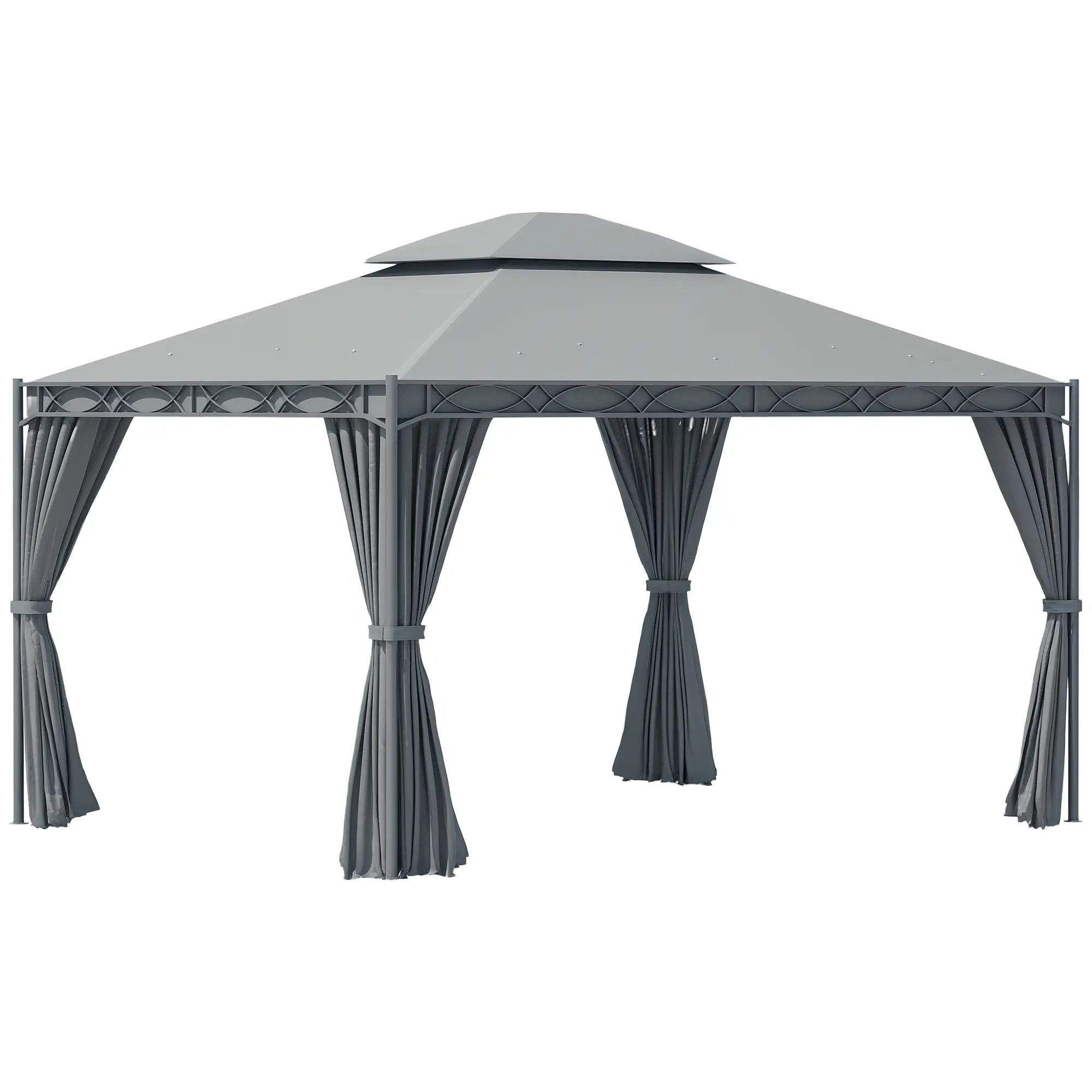 10'x13' Soft-Top Patio Gazebo, Double-Tiered, Steel, Grey Gazebos Grey at Gallery Canada