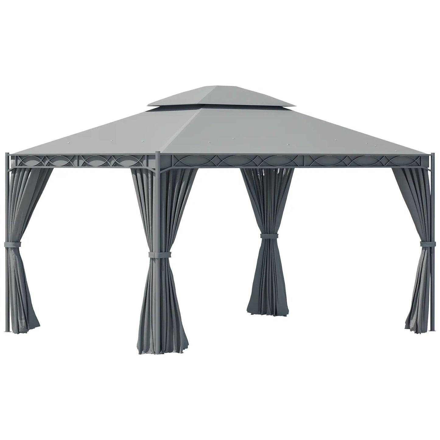10'x13' Soft-Top Patio Gazebo, Double-Tiered, Steel, Grey Gazebos Grey at Gallery Canada