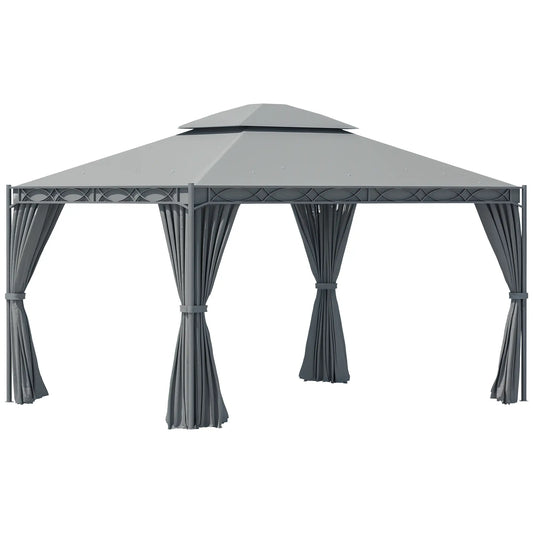 10'x13' Soft-Top Patio Gazebo, Double-Tiered, Steel, Grey Gazebos Grey at Gallery Canada