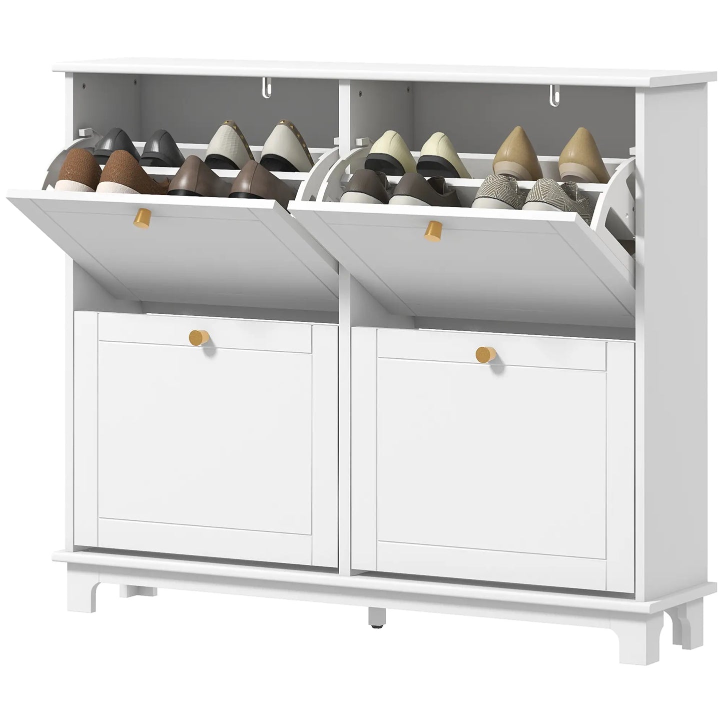 Modern Shoe Storage Cabinet, 4 Flip Drawers, Adjustable Shelves, White Shoe Storage Cabinets & Racks White at Gallery Canada