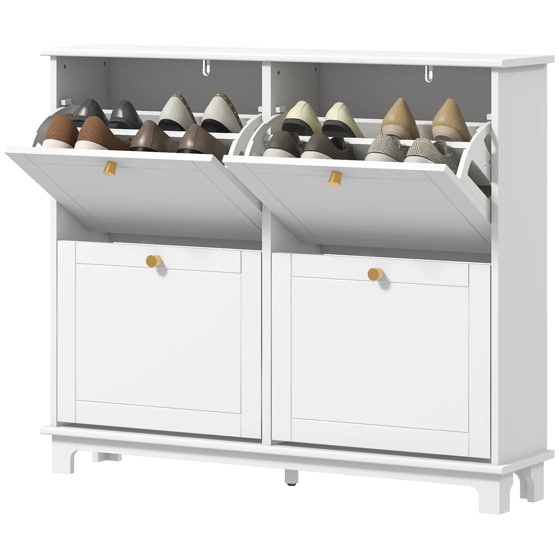 Modern Shoe Storage Cabinet, 4 Flip Drawers, Adjustable Shelves, White Shoe Storage Cabinets & Racks White at Gallery Canada