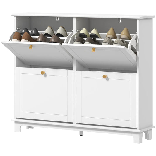 Modern Shoe Storage Cabinet, 4 Flip Drawers, Adjustable Shelves, White Shoe Storage Cabinets & Racks White at Gallery Canada