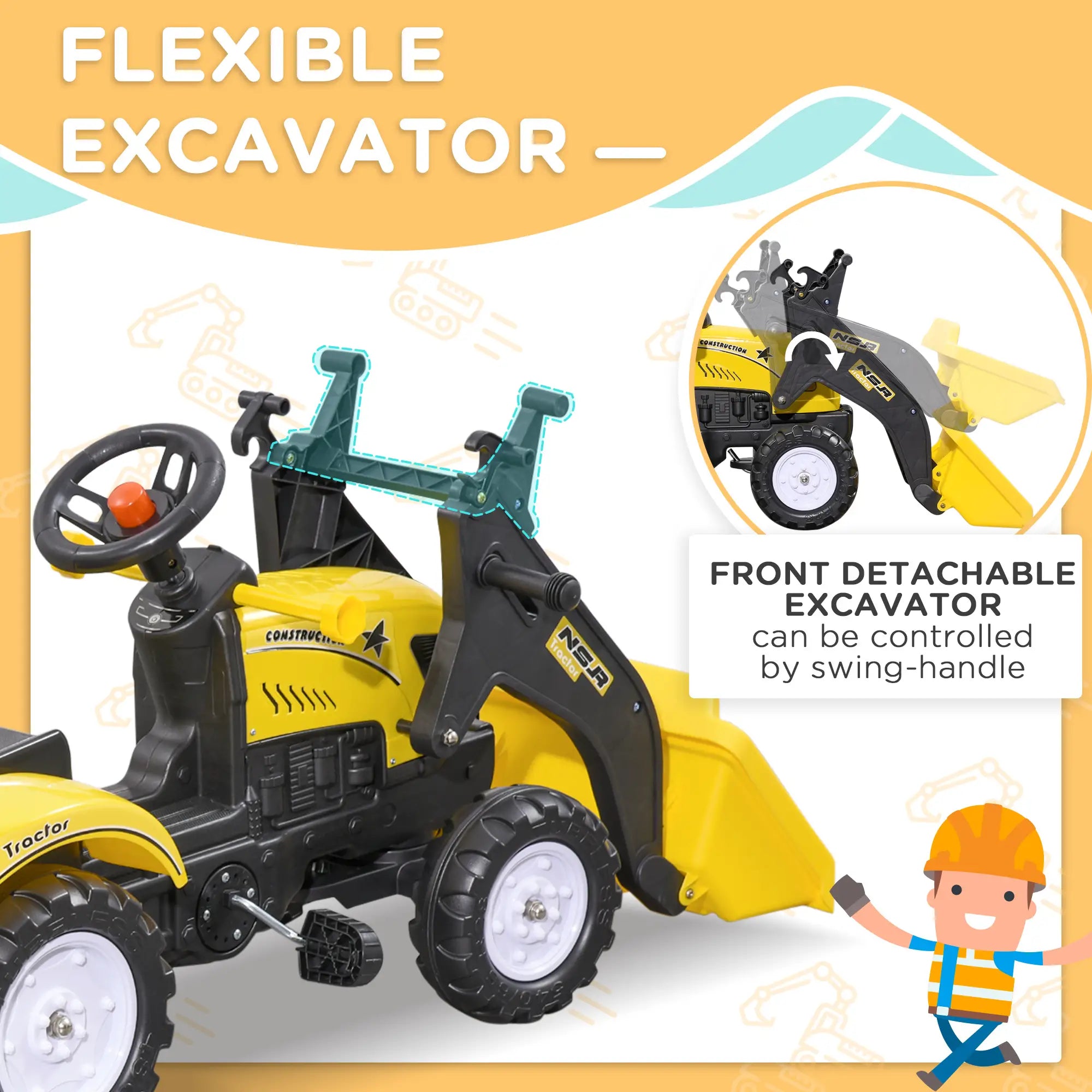 Front Loader Excavator Ride On Toy, 6 Wheels, Controllable Bucket, Yellow Toy Excavators at Gallery Canada