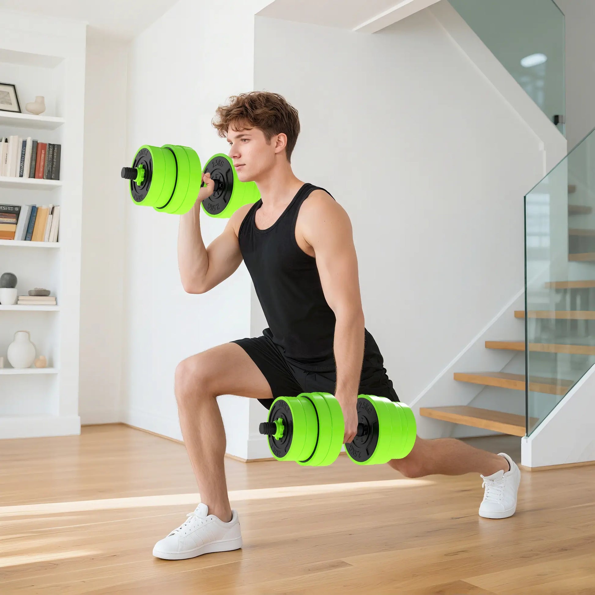 66lbs 4-in-1 Adjustable Dumbbell Set, Barbell, Kettlebell, Green Dumbbells & Barbells at Gallery Canada