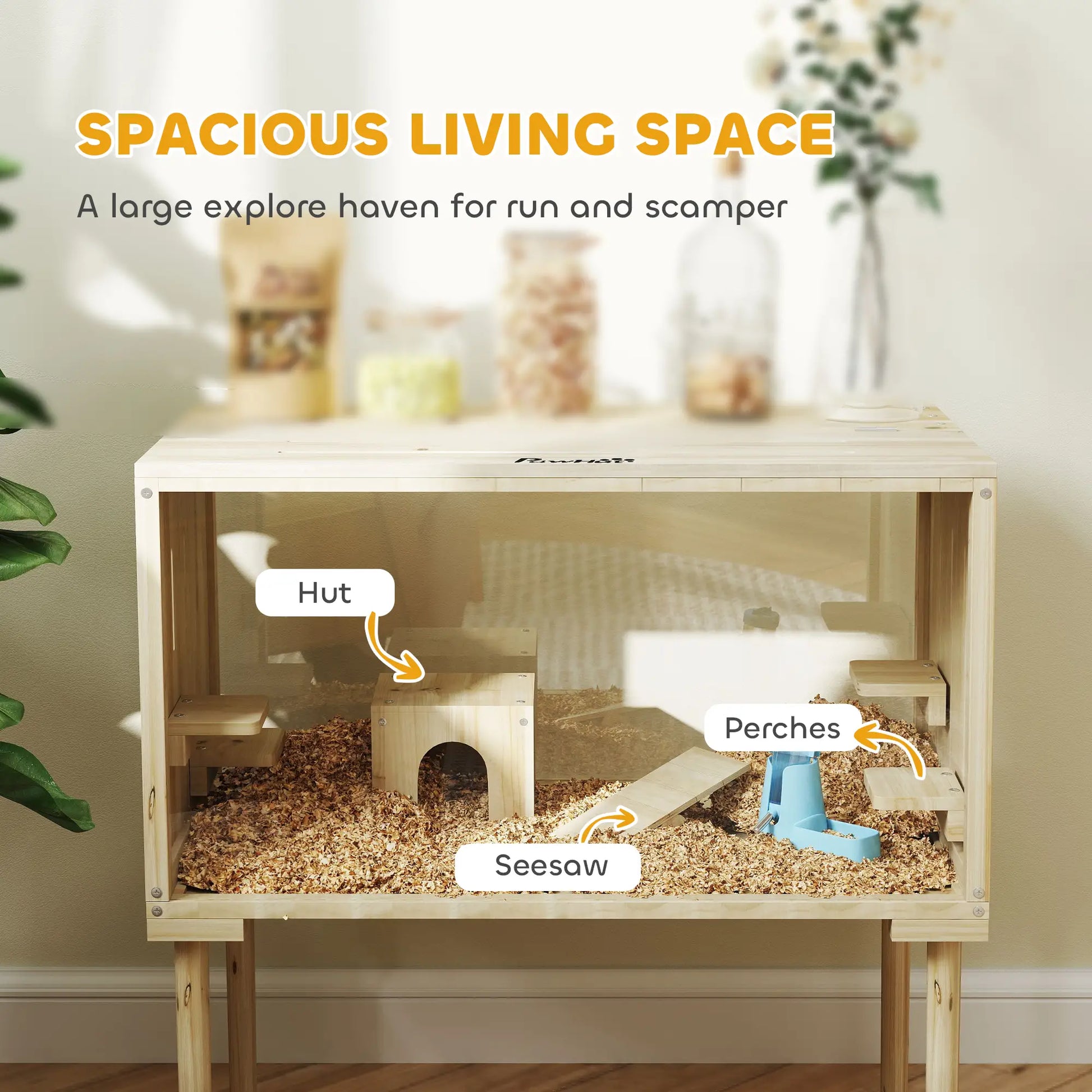 28"L Wooden Hamster Cage, Seesaw, Water Bottle, Food Dish, Hut, Transparent Panel Hamster Cages at Gallery Canada