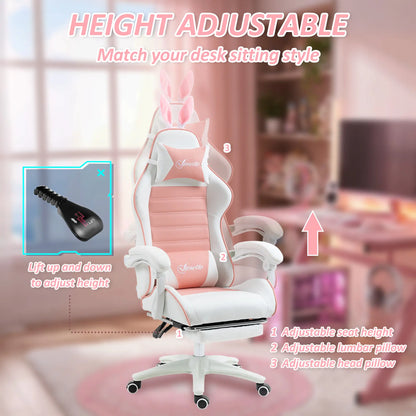 Racing Gamer Chair, PU Leather with Footrest, Headrest, Lumbar Support, Pink Video Game Chairs at Gallery Canada