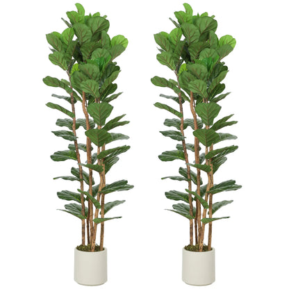 6FT Artificial Fiddle Leaf Fig Tree Set Of 2, Fake Potted Tree, Green Artificial Trees at Gallery Canada