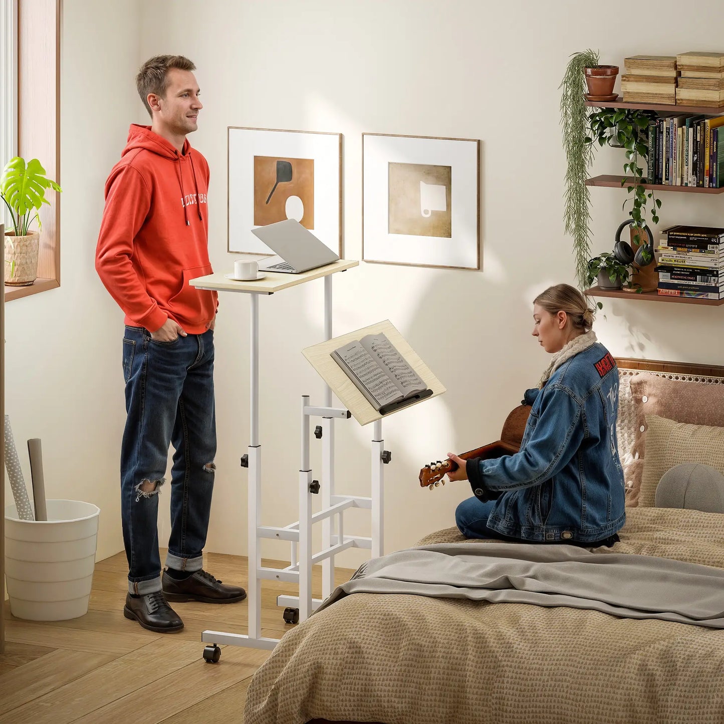 Height Adjustable Standing Desk with Wheels, Natural Computer Desks at Gallery Canada