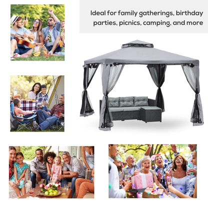 10' x 10' Gazebo, Steel Frame, Mosquito Netting, Grey Gazebos at Gallery Canada