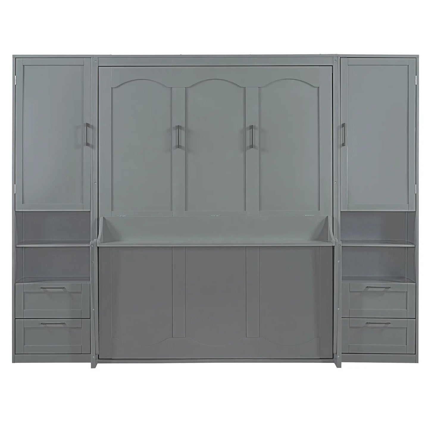 Queen Murphy Bed with Closet, Drawers, Shelves, 114" L x 17" W x 87" H, Grey Bed Frames Grey at Gallery Canada