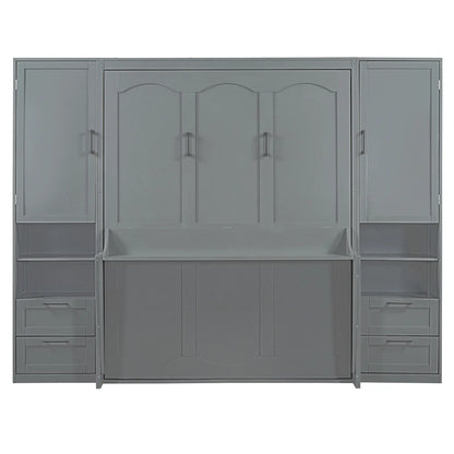 Queen Murphy Bed with Closet, Drawers, Shelves, 114" L x 17" W x 87" H, Grey Bed Frames Grey at Gallery Canada