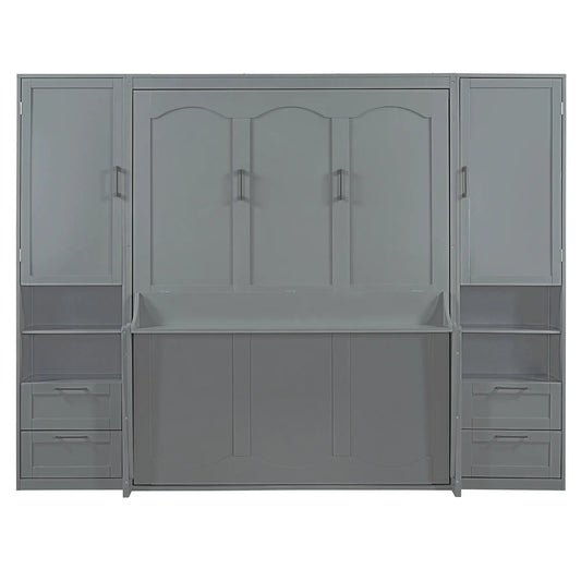 Queen Murphy Bed with Closet, Drawers, Shelves, 114" L x 17" W x 87" H, Grey Bed Frames Grey at Gallery Canada