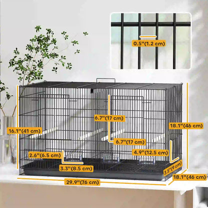 18" H Bird Cage, Large Parakeet Cage, Black