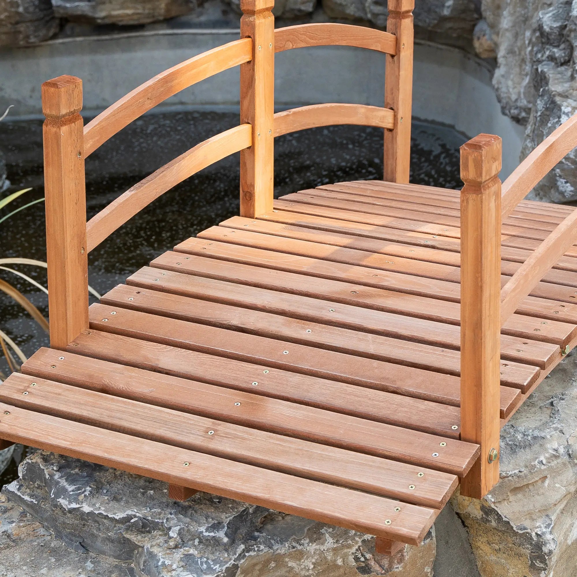 5FT Wooden Garden Bridge, Classic Arc Footbridge, Orange Garden Bridges at Gallery Canada