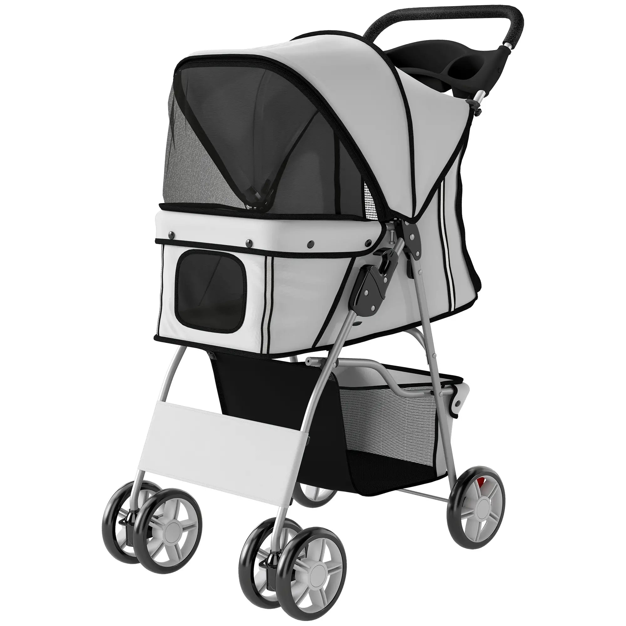 Foldable Pet Stroller, With Wheels, Reflective Strips, Brake, Pad, Basket, Grey Dog Bike Trailers & Strollers Grey at Gallery Canada