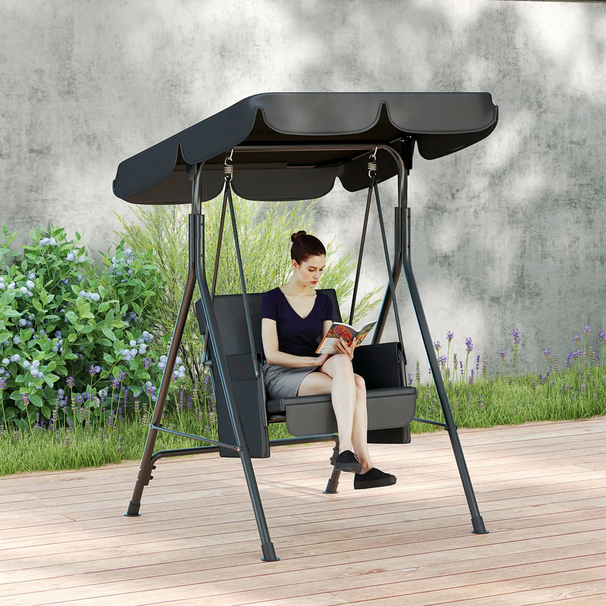 Outdoor Porch Swing, Adjustable Canopy, Removable Cushion, 1-Seat Patio Swings with Stand at Gallery Canada