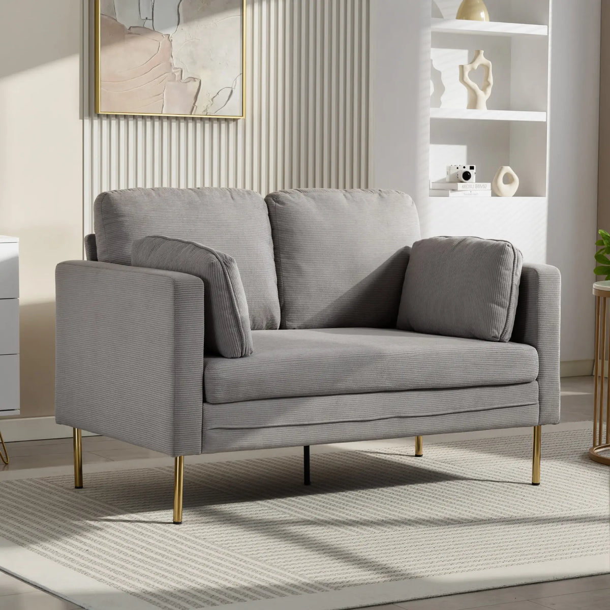 55" Grey Loveseat Sofa With 2 Pillows, Metal Legs, Grey 2-Seater Sofas at Gallery Canada