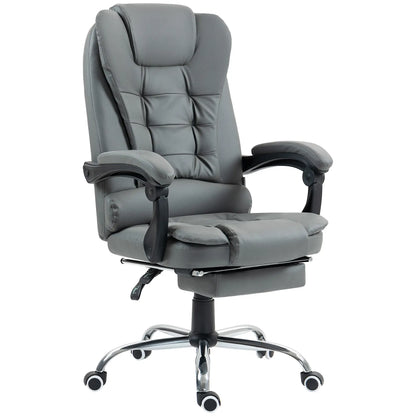 High Back PU Leather Office Chair, Retractable Footrest, Padded Armrest, Grey Executive & Manager Chairs Grey at Gallery Canada