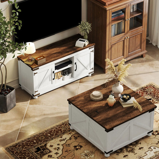 TV Stand And Coffee Table Set, 50" TV Console, Distressed White, White TV Stands Distressed White at Gallery Canada