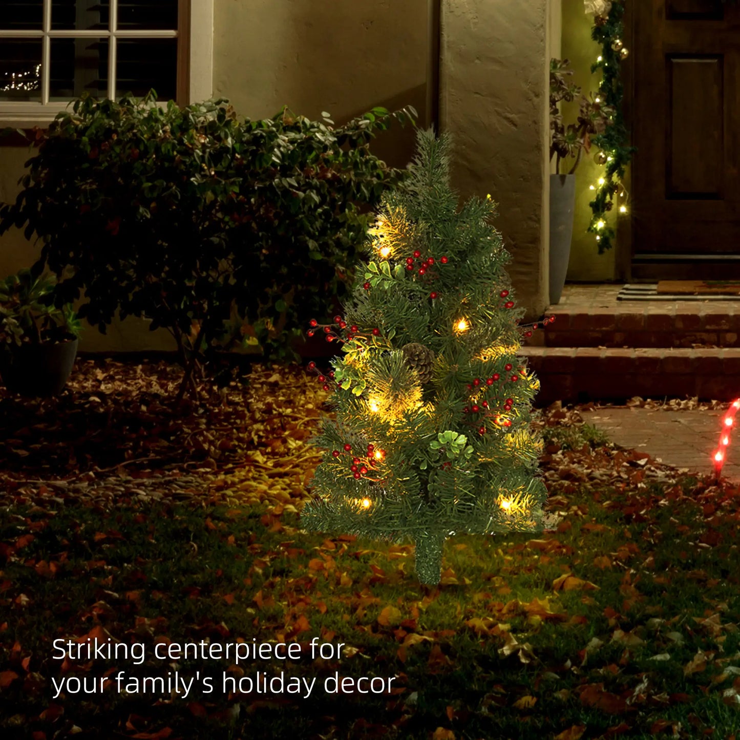 2ft 2 Pack Artificial Christmas Tree, Pre Lit with Red Berries, Green Pre Lit Christmas Trees at Gallery Canada