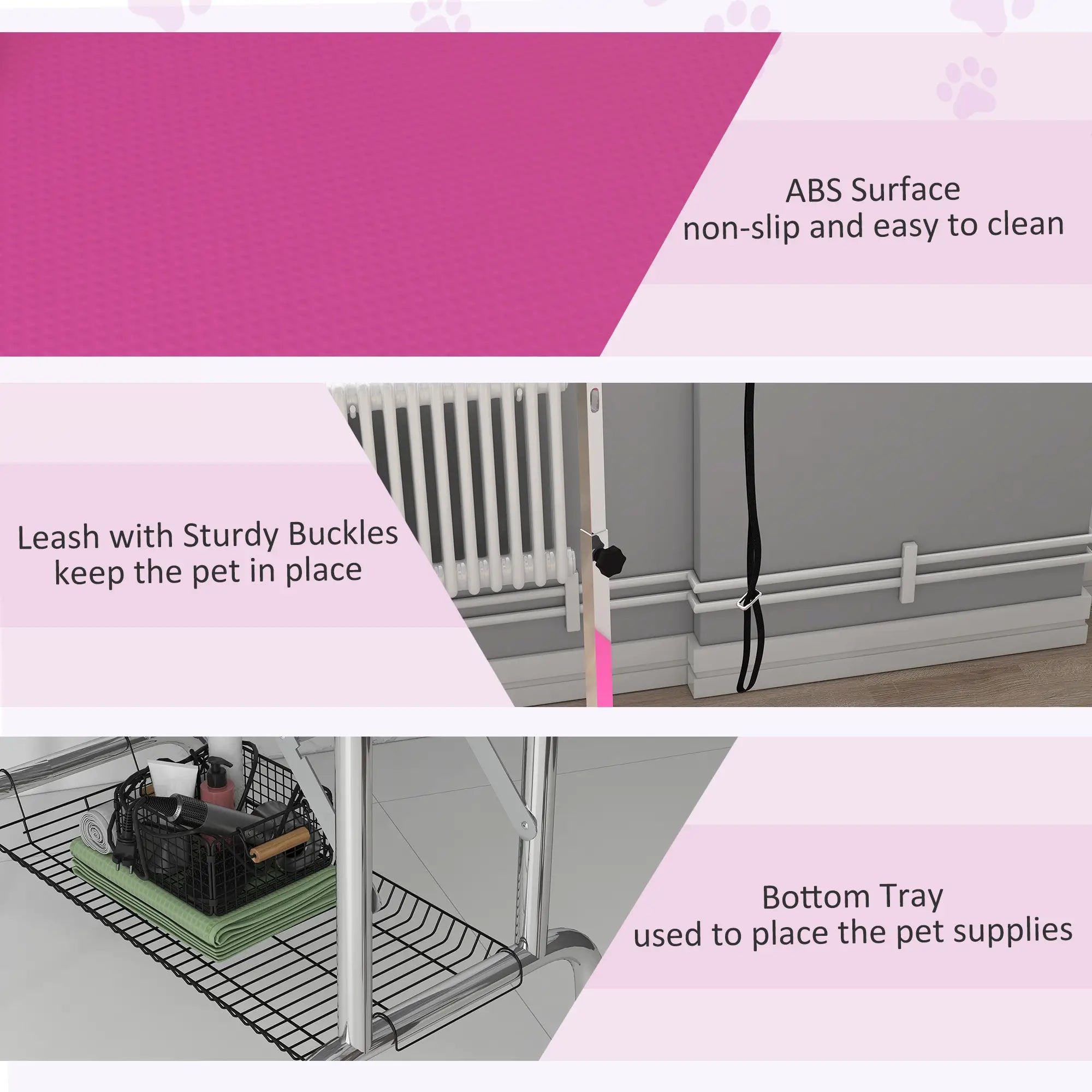 Foldable Dog Grooming Table, Height Adjustable Arm, Storage Shelf, Pink Dog Grooming Tables at Gallery Canada