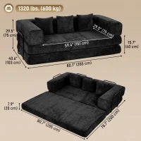 81" Canapé-lit convertible, 5-en-1, assise profonde, noir