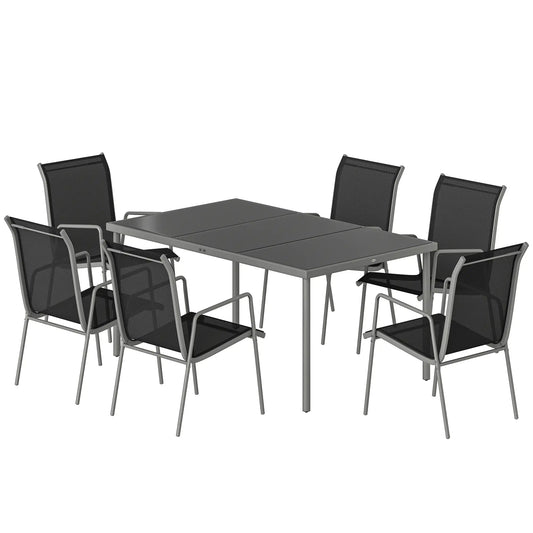 7 Piece Garden Dining Set With Rectangular Table & 6 Stackable Chairs Outdoor Dining Sets Silver, Black at Gallery Canada