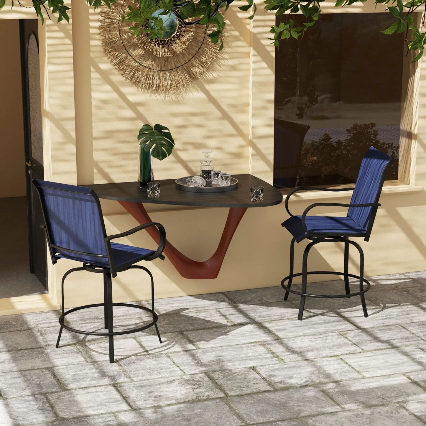 Outdoor Bar Stools Set of 2, 360° Swivel, 26.8" x 29.5" x 48.4", Navy Blue Bistro Sets at Gallery Canada