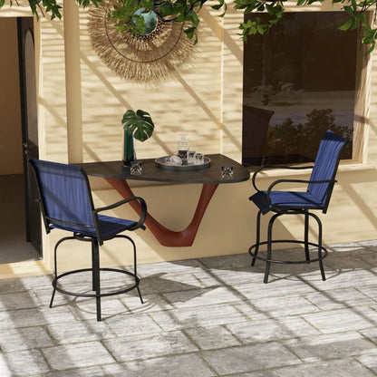 Outdoor Bar Stools Set of 2, 360° Swivel, 26.8" x 29.5" x 48.4", Navy Blue Bistro Sets at Gallery Canada