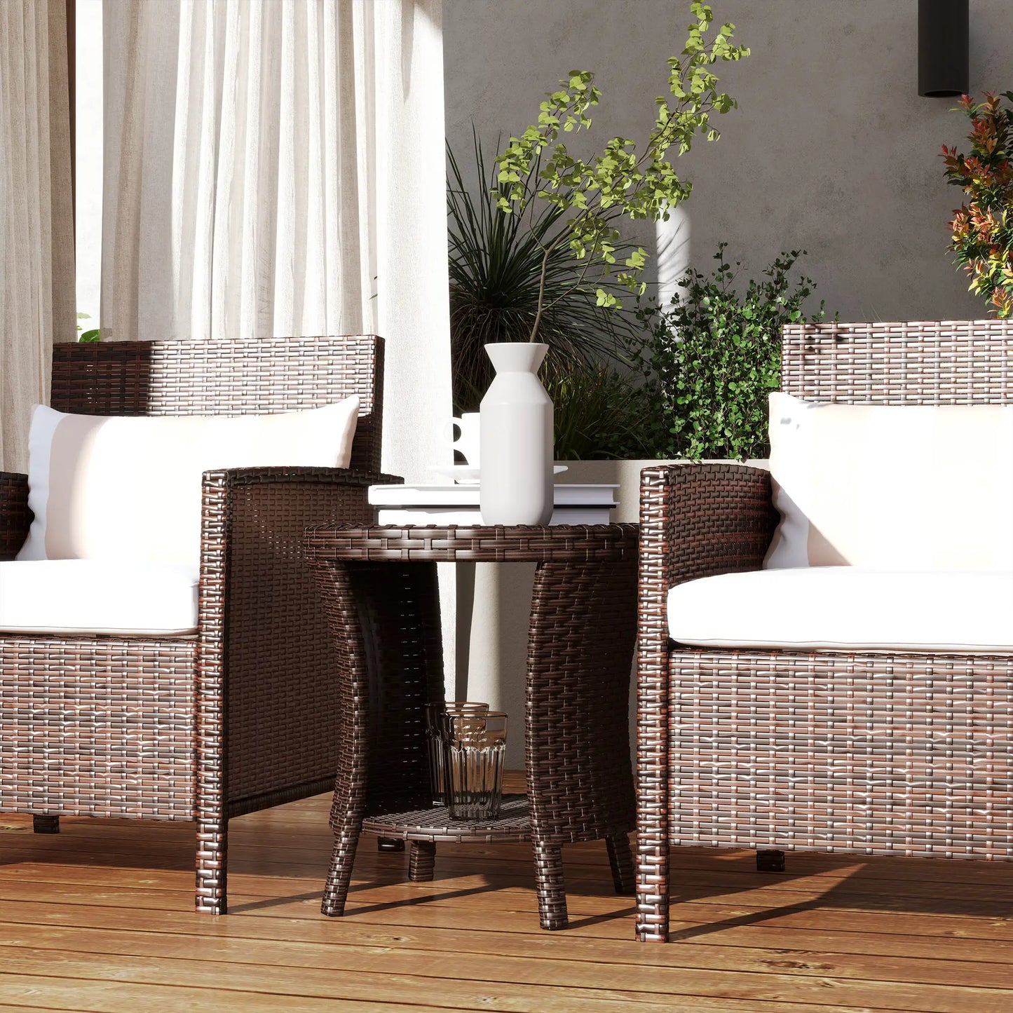 18" Wicker Outdoor Coffee Table, PE Rattan, 2-Tier Storage, Brown Coffee Tables at Gallery Canada
