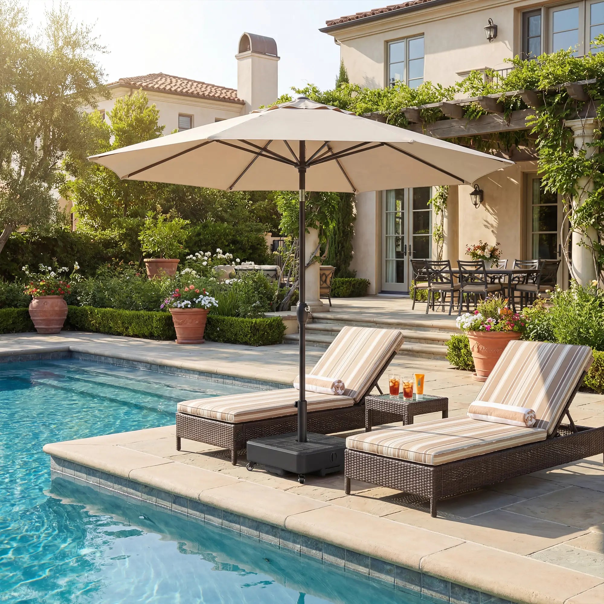 Outdoor Umbrella Base With Wheels, Fillable Stand For 1.5