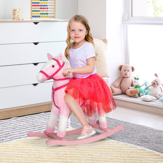 Rocking Horse Plush Pony Children Kid Ride on Toy w/ Realistic Sound (Light Pink) - Gallery Canada