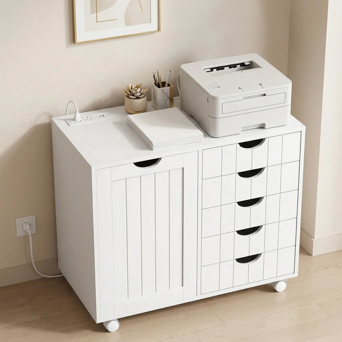 Mobile Lateral Filing Cabinet, 5 Drawers, Printer Stand, White Office Cabinets & Cupboards at Gallery Canada