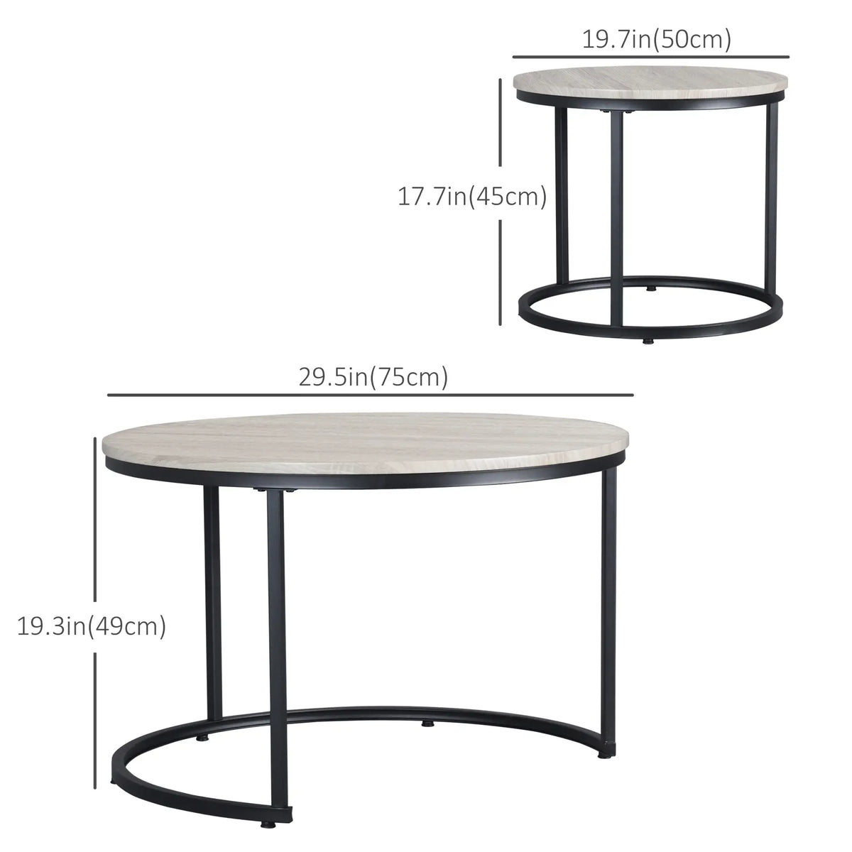 Nesting Coffee Tables Set of 2, Round, Metal Frame, Wood Grain, Grey Living Room Furniture at Gallery Canada