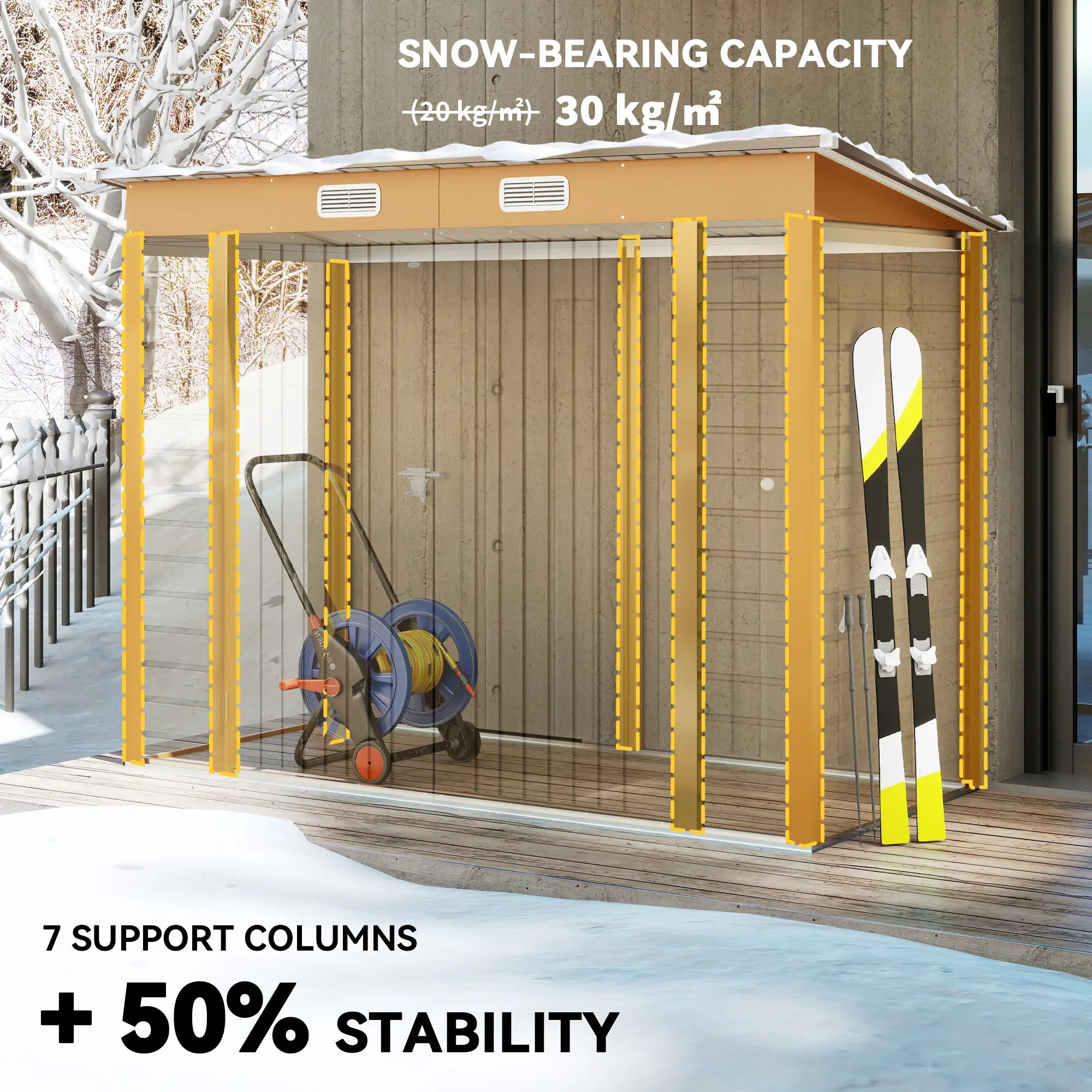 8 x 4FT Galvanized Metal Garden Storage Shed, Double Doors, 2 Vents, Yellow Sheds at Gallery Canada