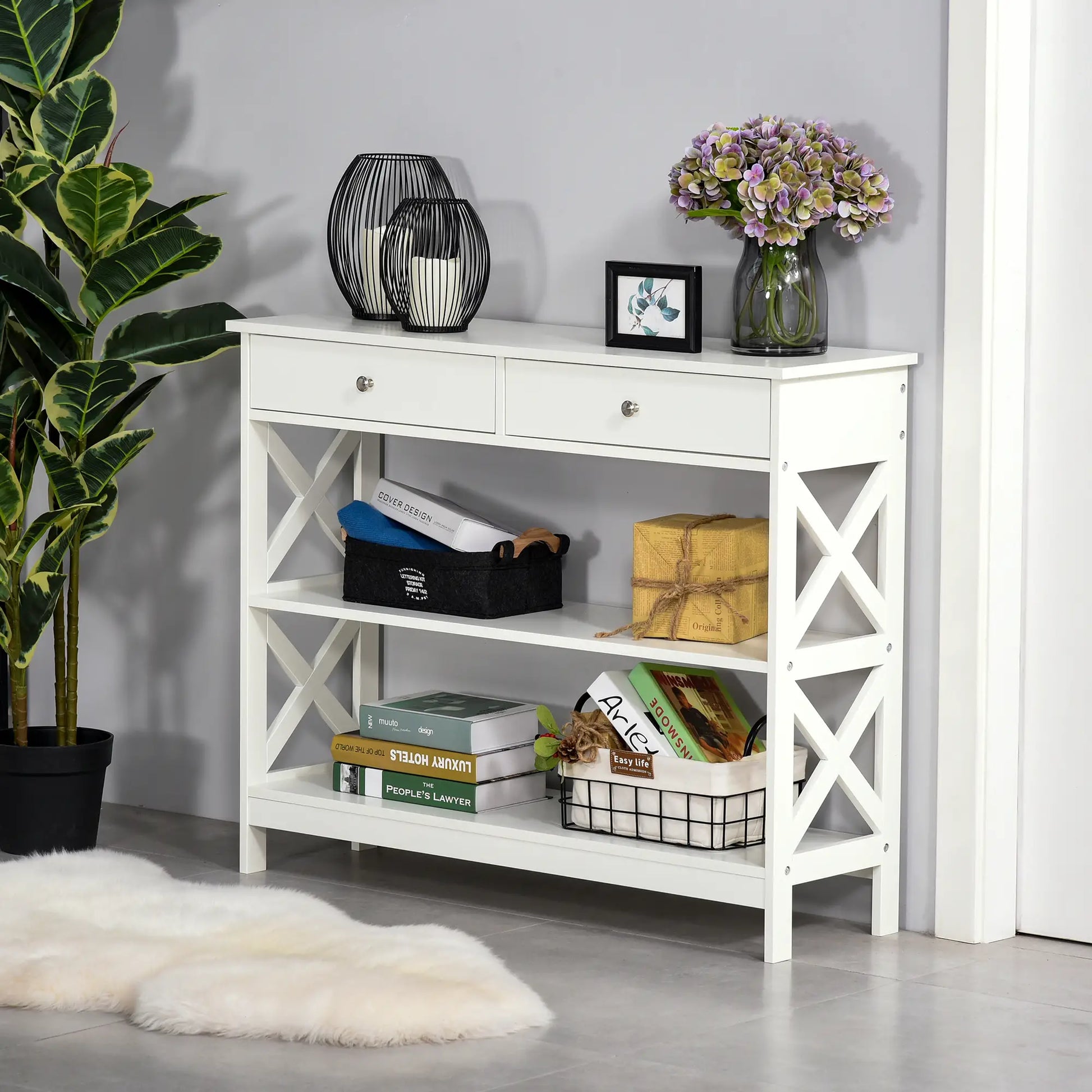 39" Console Table, Narrow Entryway with Storage Shelves, Drawers, White Console Tables at Gallery Canada