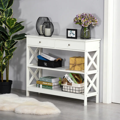 39" Console Table, Narrow Entryway with Storage Shelves, Drawers, White Console Tables at Gallery Canada