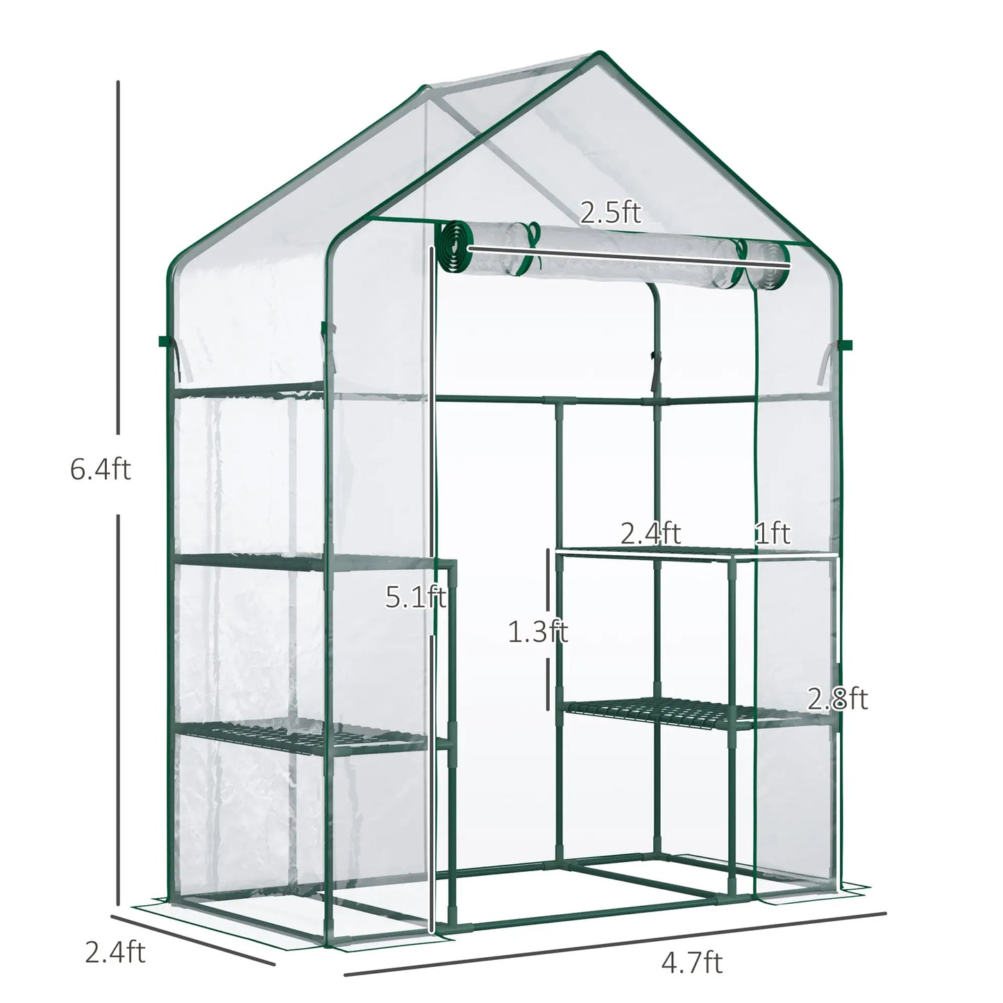 56" x 29" x 77" Walk-In Greenhouse, 4 Shelves, Roll-Up Door, Clear Mini Greenhouses at Gallery Canada