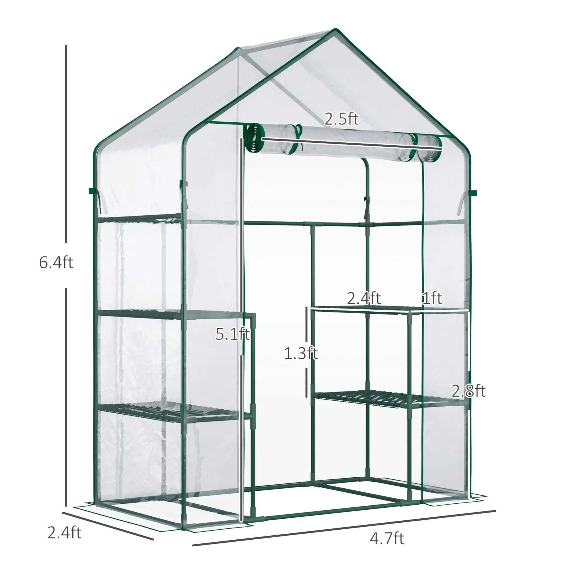 56" x 29" x 77" Walk-In Greenhouse, 4 Shelves, Roll-Up Door, Clear Mini Greenhouses at Gallery Canada