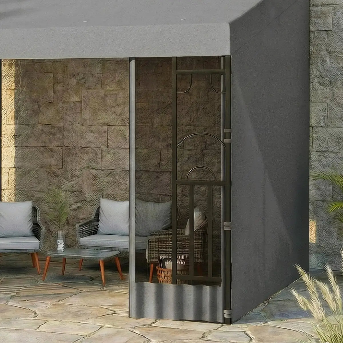 10' x 10' Wall Pergola, Outdoor Gazebo With Curtains, Dark Grey Pergolas at Gallery Canada