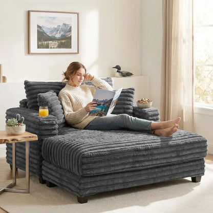 60" Chaise Lounge Chair, Upholstered Sofa Bed with Cup Holders, Grey Sofas & Reclining Chairs at Gallery Canada